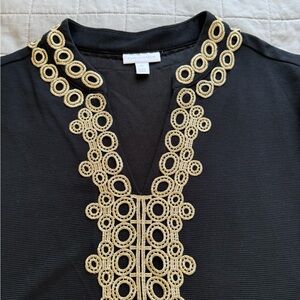 Charter Club Black Tunic with Gold Embroidery